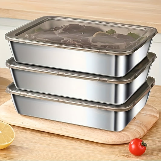 3pcs Stainless Steel Food Storage Containers Leak-Proof Reusable, Fruits Meats Veggies Easy Clean Stackable Kitchen Organizers Fridge Freezer Pantry Leftovers Pantry Dishwasher Safe Home Kitchen Organizer Dining Service Utensils and Tableware