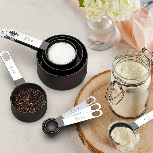 1 Set Measuring Cups And Spoons Stainless Steel Handle