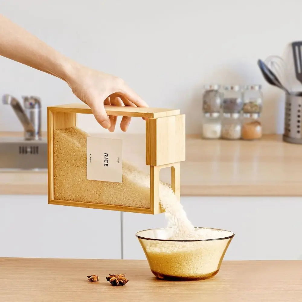 Bamboo Food Storage Containers Transparent Wide Mouth Design Food Dispenser Multi-functional Sealing Kitchen Food Storage Box