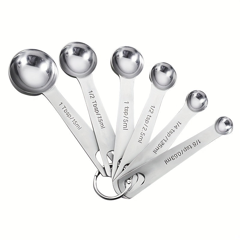 6pcs Stainless Steel Measuring Spoons, High-Quality Durable Stackable Kitchen Utensils Set for Liquids, Solids, and Powders with Portable Hooks, Easy-to-Read Ounce and Milliliter Measurements, Essential Cooking Tools and Accessories for Home Use, Perfect