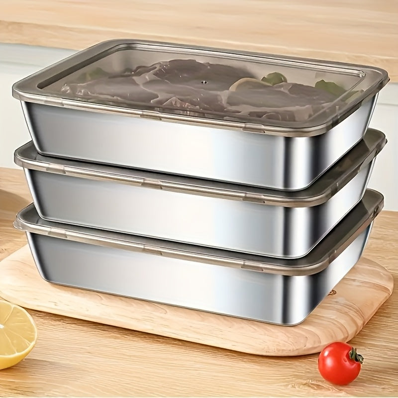 3pcs Stainless Steel Food Storage Containers Leak-Proof Reusable, Fruits Meats Veggies Easy Clean Stackable Kitchen Organizers Fridge Freezer Pantry Leftovers Pantry Dishwasher Safe Home Kitchen Organizer Dining Service Utensils and Tableware