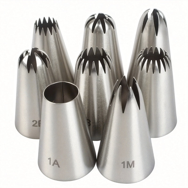 8pcs Medium Piping Nozzles, Commonly Used for Cake Cream, Baking Decoration Tools for Cookies and Puffs, Food-Grade Stainless Steel, Safe for Cupcakes