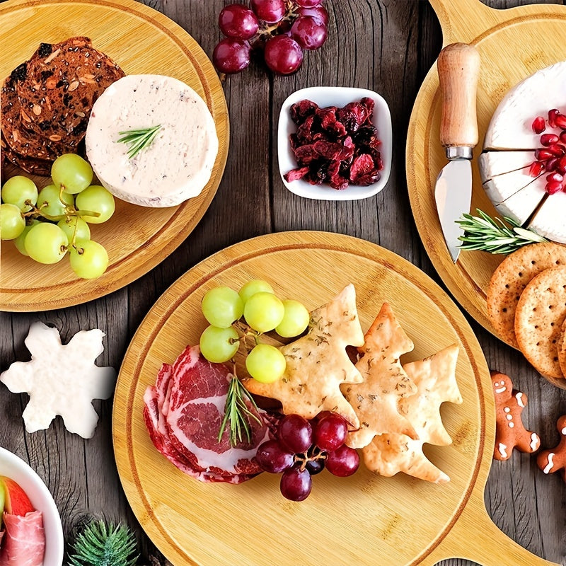 1pc, Bamboo Pizza Tray, Premium Pizza Board With Handle, Natural Pizza Serving Board Wooden Cutting Board For Homemade Pizza, Cutting Fruit Vegetables, Breads, Cheese And Serving Board, Baking Supplies Kitchen Accessories