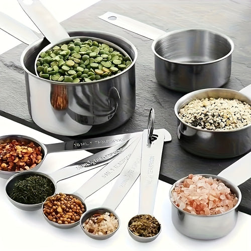 10 Sets of Stainless Steel Measuring Cups And Spoons, 5 Sets of Stackable Measuring Cups + 5 Sets of Measuring Spoons for Dry Food Or Liquid, Kitchen Utensils for Cooking And Baking, Kitchen Supplies, Baking Tools