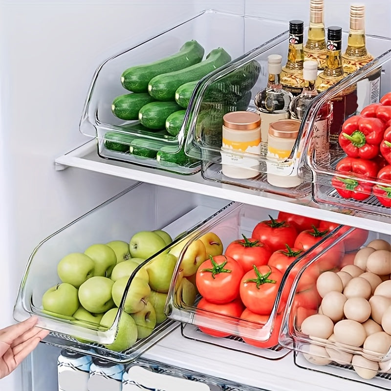 3pcs Large Capacity Refrigerator Replacement Storage Boxes, Transparent Stackable PET Material, Suitable for Kitchen, Refrigerator, and Cabinet Drawer Open-Top Storage Boxes, Multi-Purpose Storage Boxes for Storing Produce, Snacks,  Goods, Cosmetics