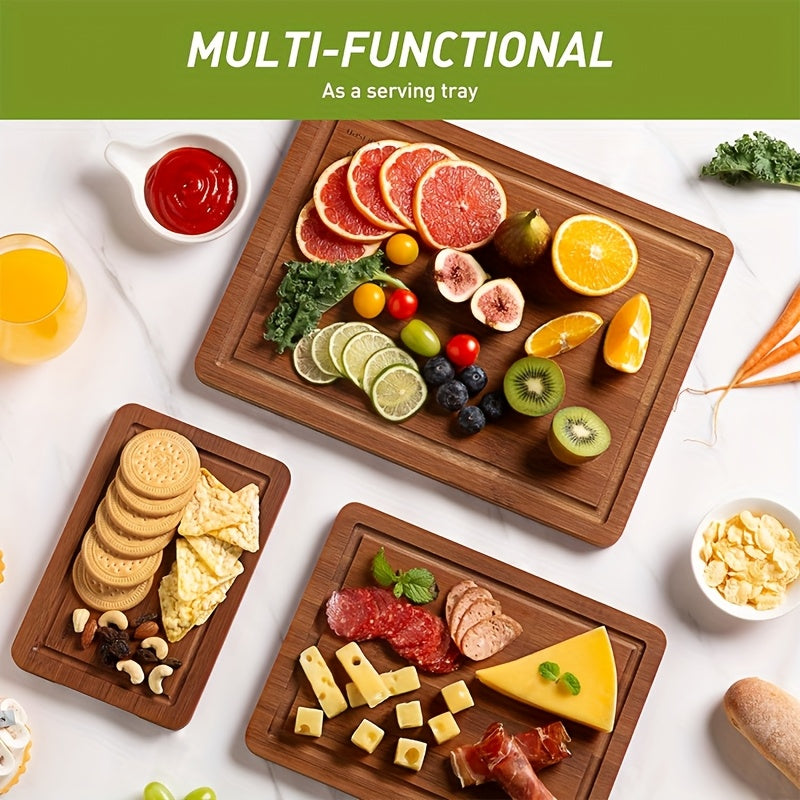 3pcs Bamboo Cutting Board Set, Thick Multipurpose Chopping Boards for Meat, Vegetables, Fruits, Ideal for Christmas, Halloween Thanksgiving, Valentine's, Mother's Day, Mea Preparation, Rustic Kitchenware Bamboo Material, Multipurpose Board