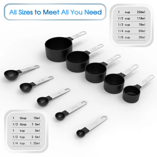 10-Piece Stainless Steel Plastic Measuring Cups and Spoons Set Stainless Steel Handle Kitchen Gadgets for Cooking & Baking