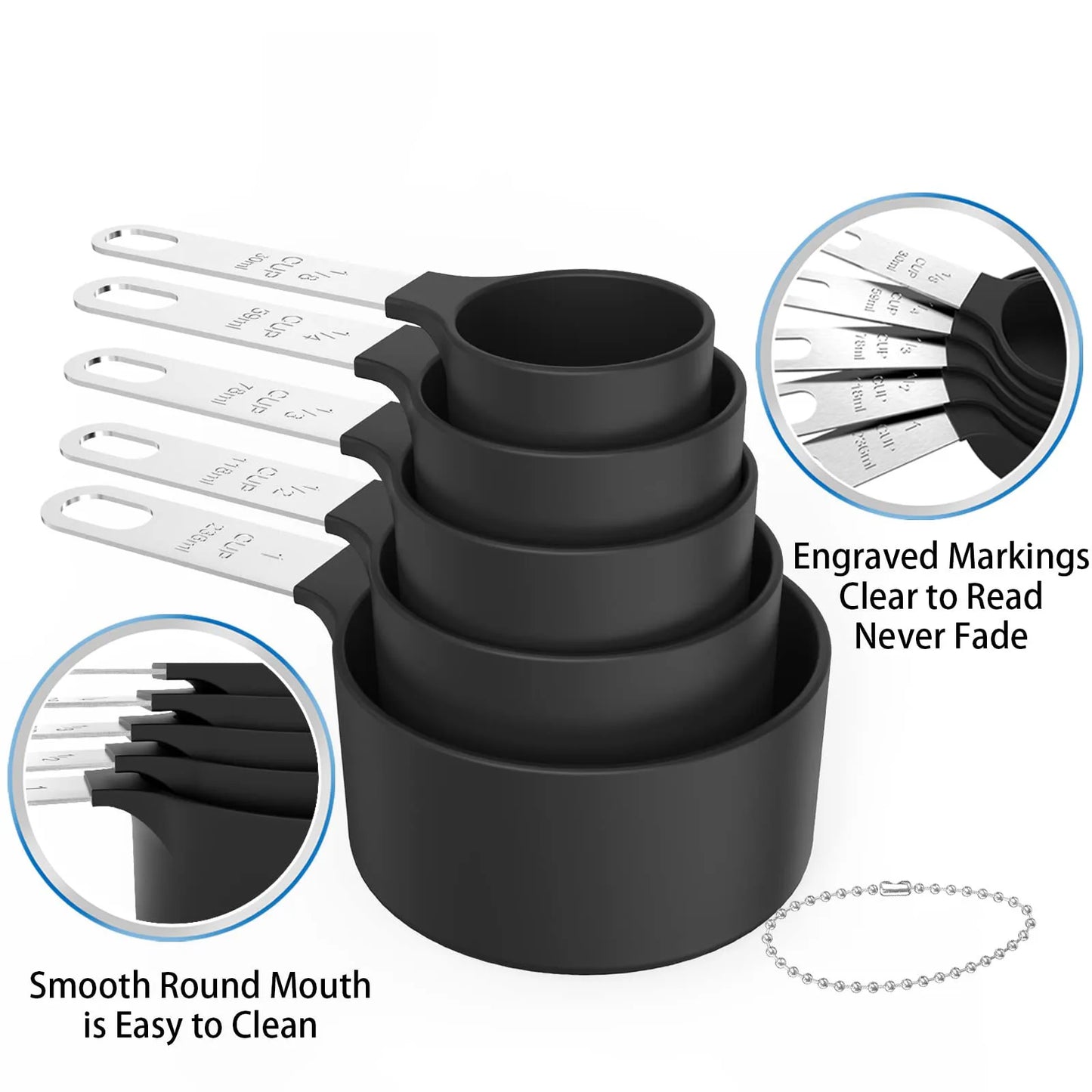 10-Piece Stainless Steel Plastic Measuring Cups and Spoons Set Stainless Steel Handle Kitchen Gadgets for Cooking & Baking
