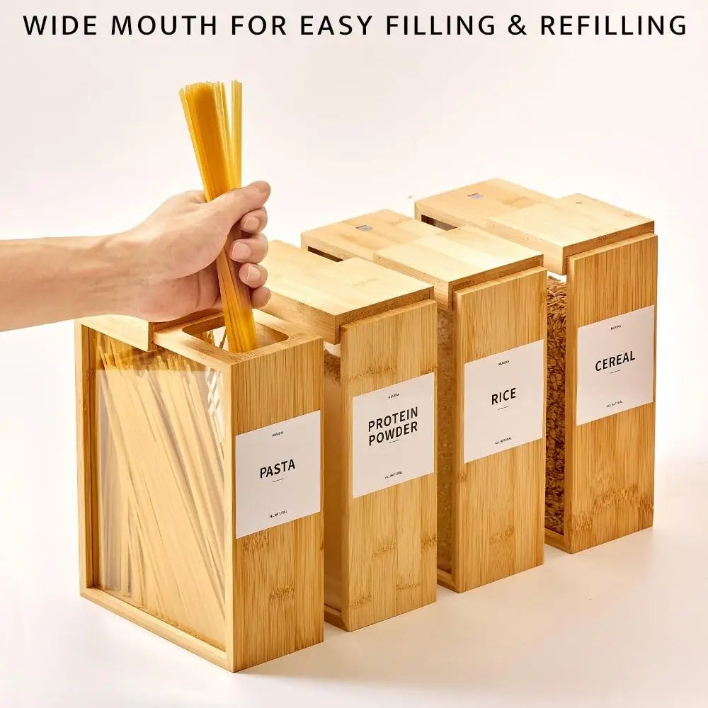 Bamboo Food Storage Containers Transparent Wide Mouth Design Food Dispenser Multi-functional Sealing Kitchen Food Storage Box