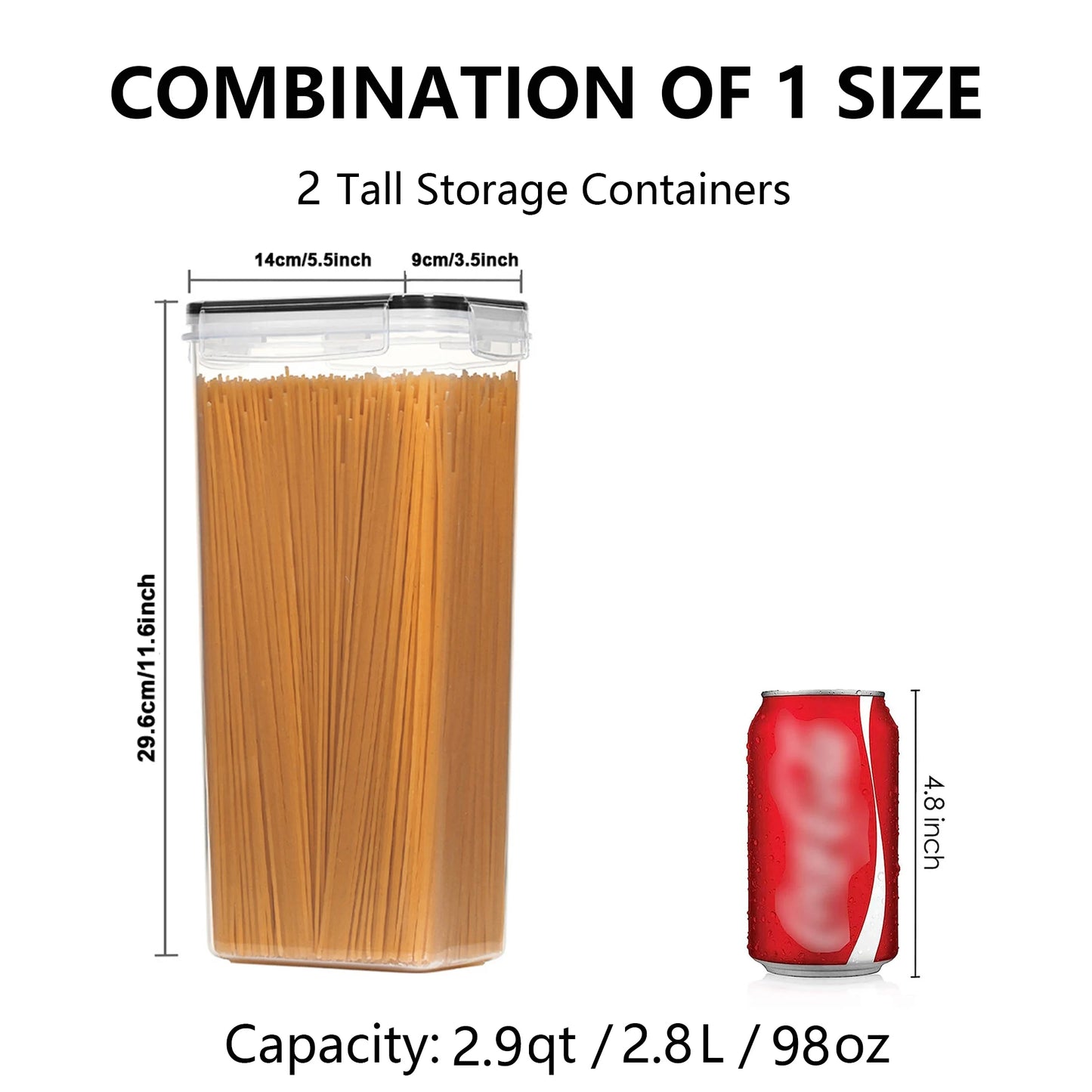 Airtight Food Storage Containers with Lids, 2/4 PCS 2.8L Pasta Containers for Pantry Organization and Storage, BPA Free Kitchen