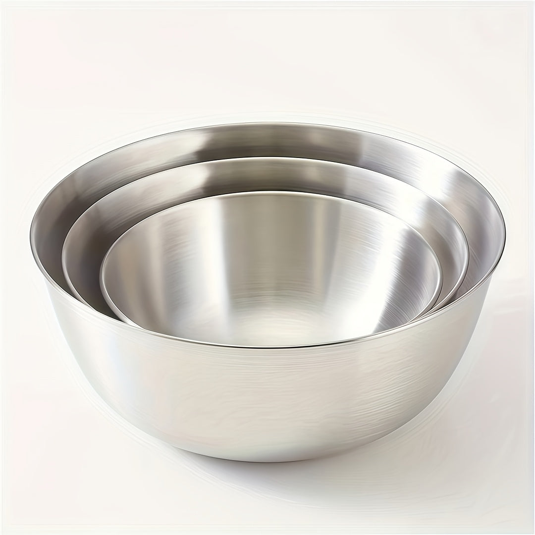 3pcs Stainless Steel Cooking Mixing Bowls for Baking, Home Use, Thickening, Mixing, and Kneading Dough. Suitable for Mixing, Salad Preparation, and Baking