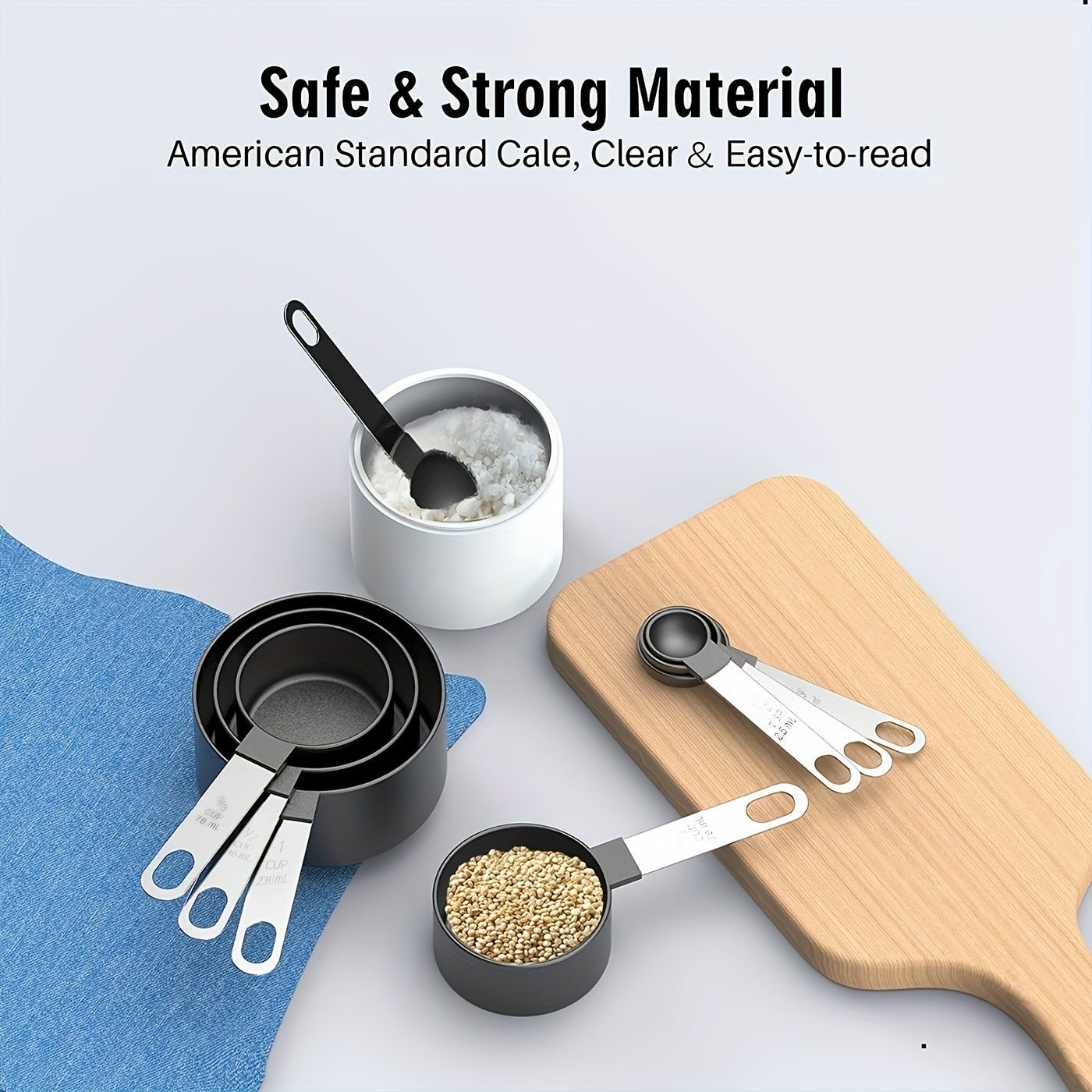 1 Set Measuring Cups And Spoons 8 Piece Stackable Stainless Steel Handle Accurate Tablespoon For Measuring Dry And Liquid Ingredients Small Teaspoon With Plastic Head 195.04g Kitchen Accessories