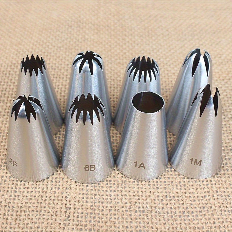 8pcs Medium Piping Nozzles, Commonly Used for Cake Cream, Baking Decoration Tools for Cookies and Puffs, Food-Grade Stainless Steel, Safe for Cupcakes
